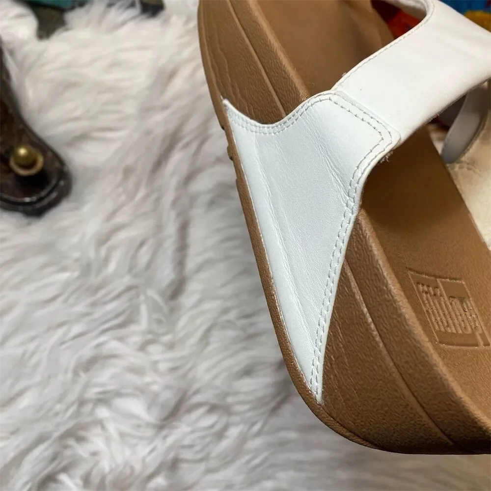 FitFlop Women's Lulu White Leather Wedge Sandals Size 10 Casual Summer